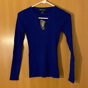 INC ribbed blue long sleeve with cutout
